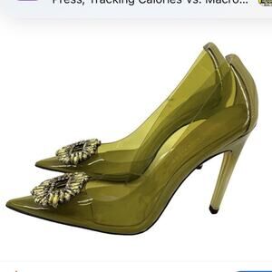 Good American Cinder-F*ing Rella Pumps Translucent In Golden Olive Size 9.5